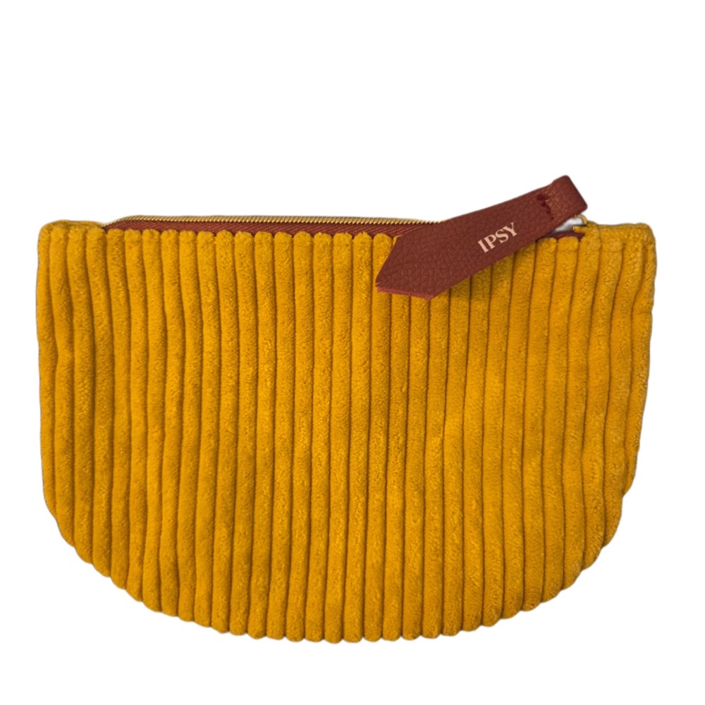 Ipsy Golden Mustard and Burgundy Wine Corduroy Cosmetic Bag